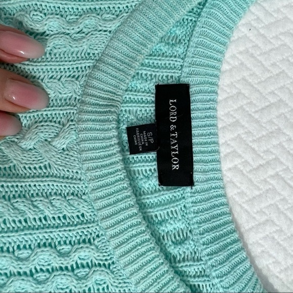 LORD & Taylor Mint Green 100% Cotton Cable Knit Pullover Sweater Size S - Picture 7 of 9